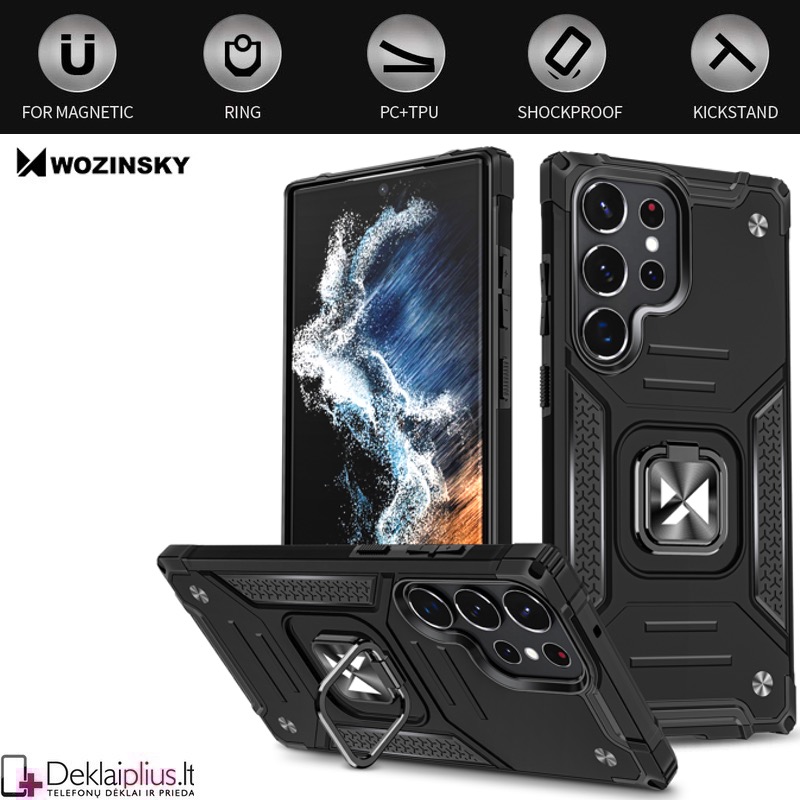 Wozinsky smūgiams atsparus dėklas su žiedu - juodas (Samsung S23 Ultra) Wozinsky smūgiams atsparus dėklas su žiedu - juodas (Samsung S23 Ultra)